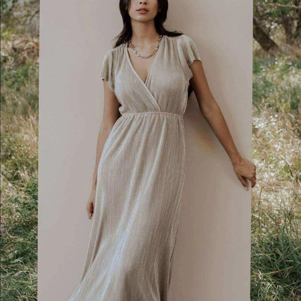 Baltic born Athena pleated maxi dress, gold